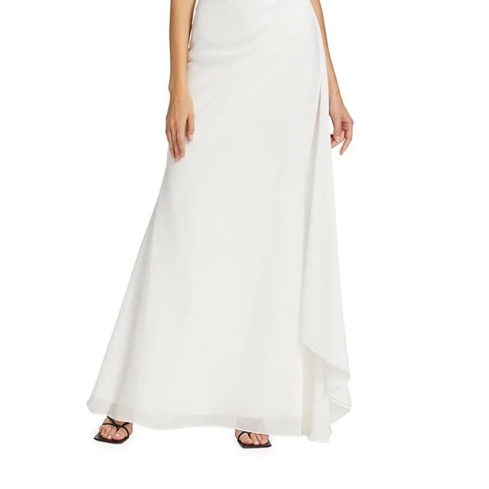 BADGLEY MISCHKA Draped One-shoulder Crinkle Georgette Gown In Light Ivory
